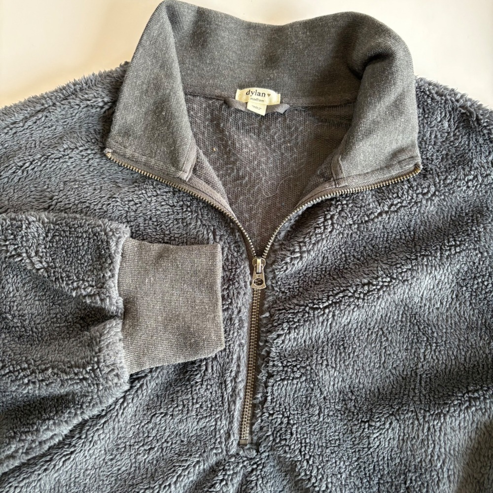 Dylan Womens Medium Quarter Zip Faux Fur Fleece Pullover Gray‎ Plush Sherpa Cozy